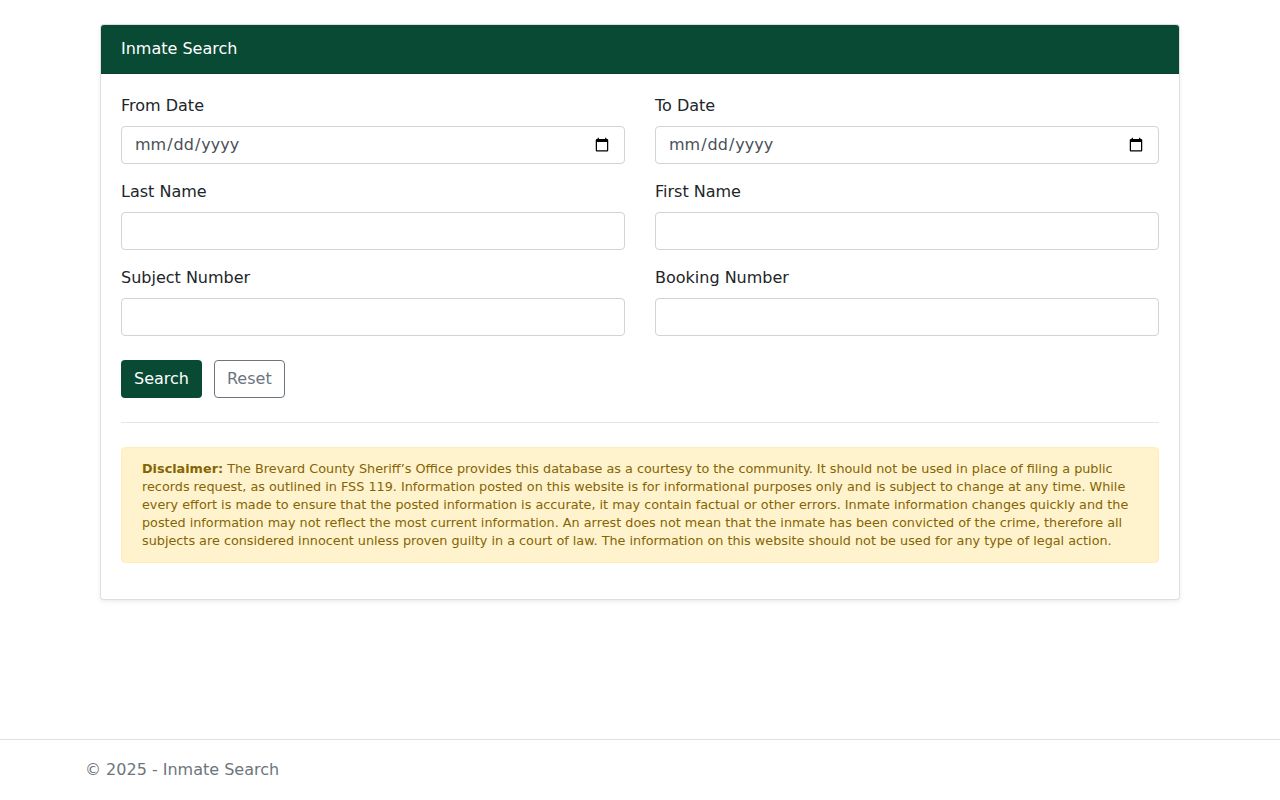 Brevard County Sheriff inmate search fields