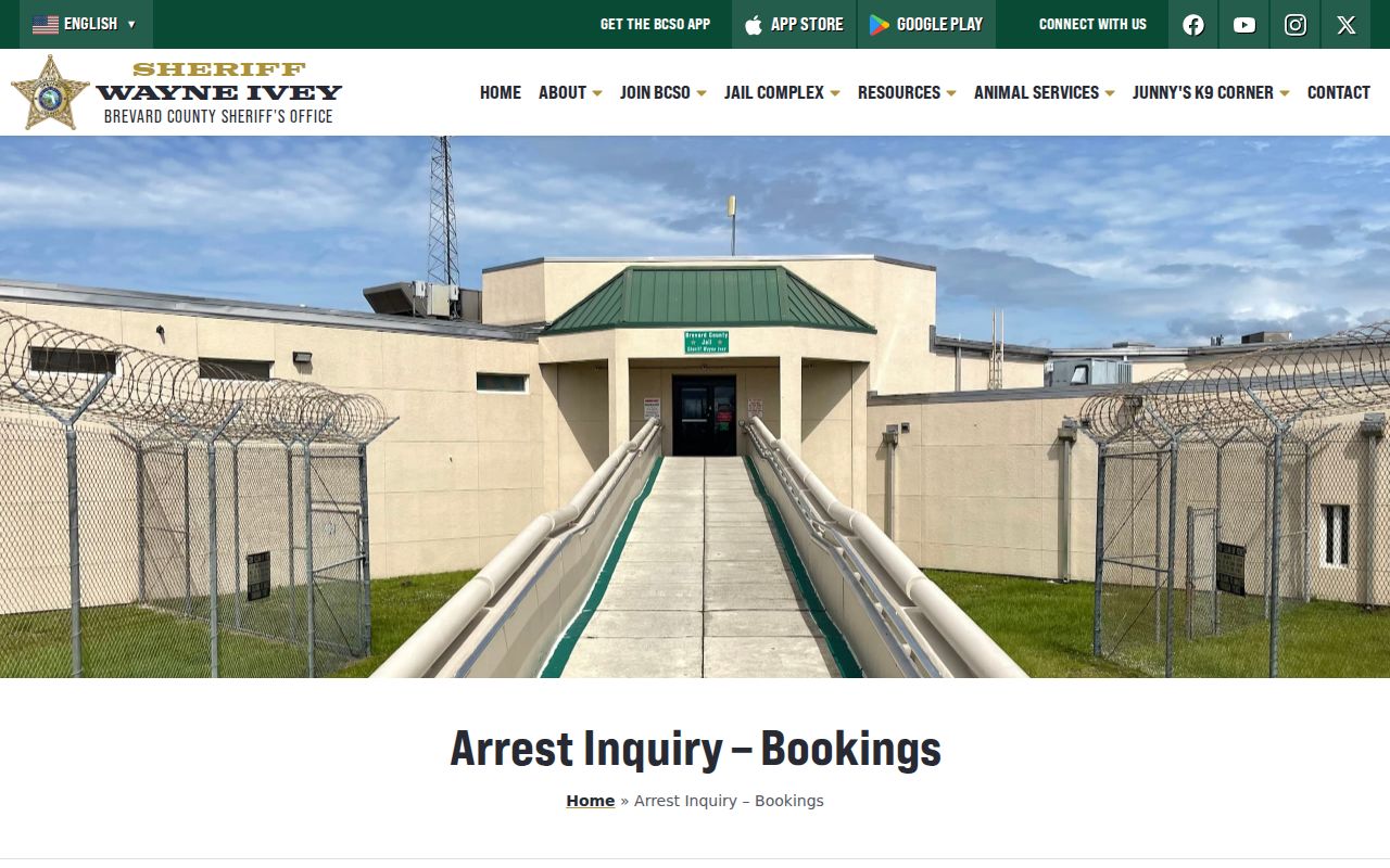 Brevard Sheriff inmate information and contact page