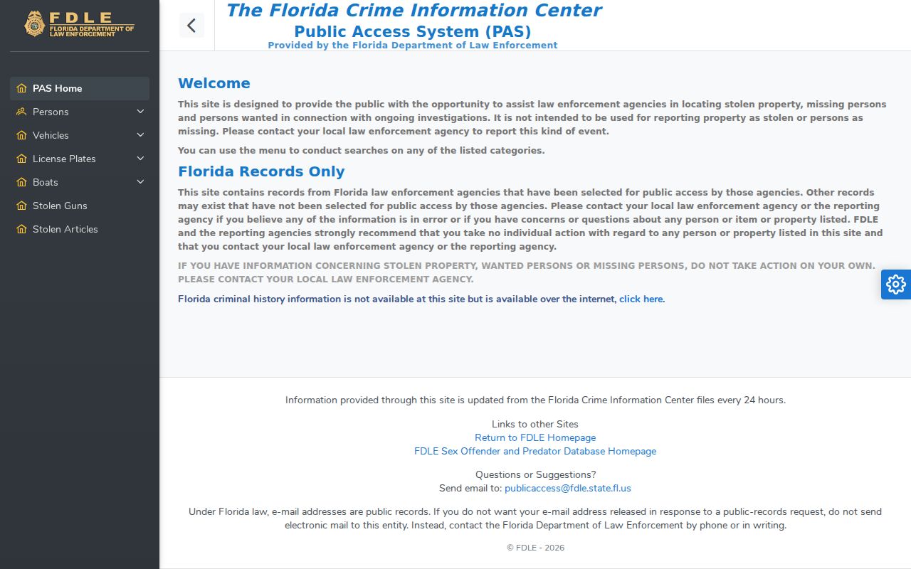 FDLE wanted person public access search