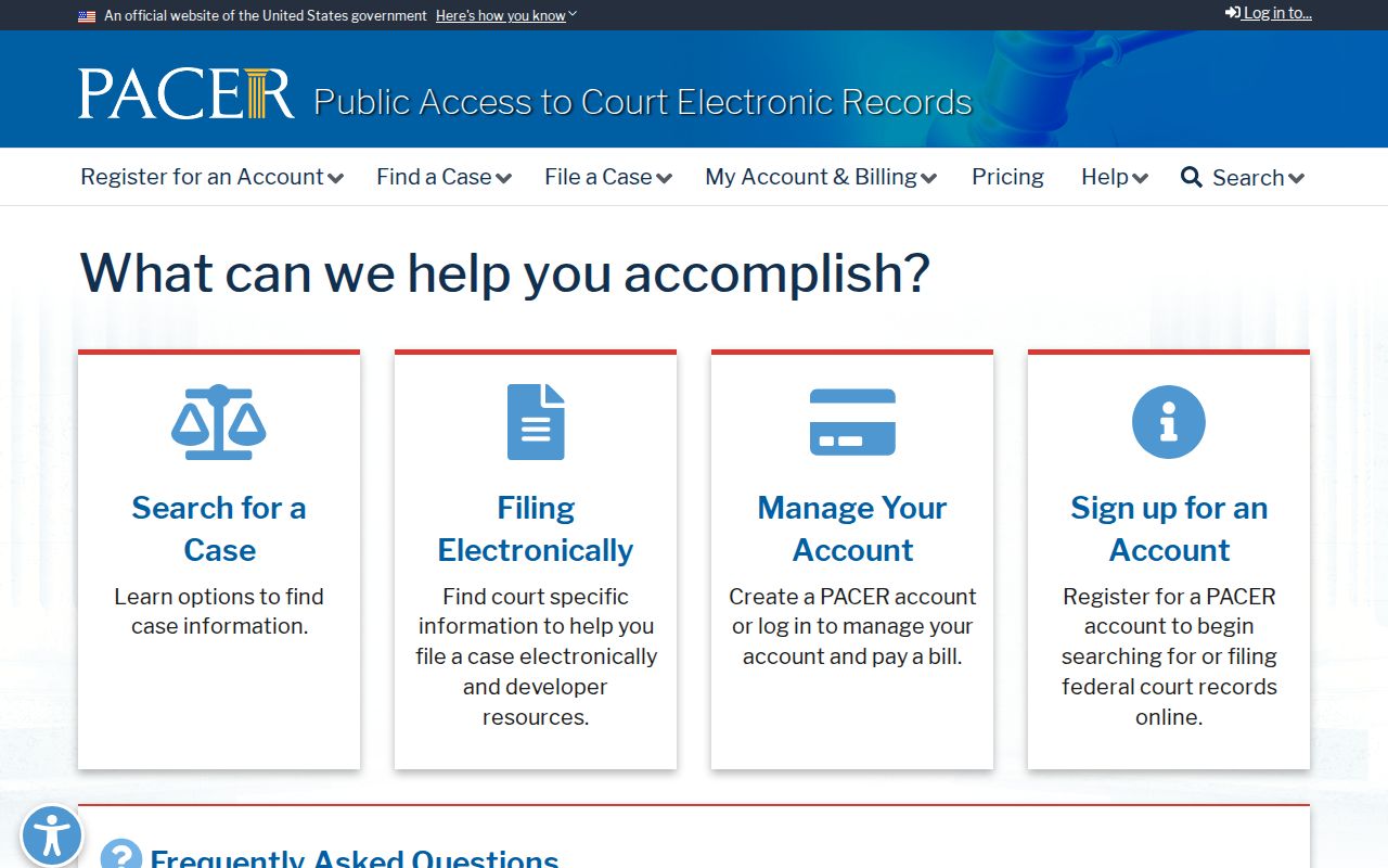 PACER federal court records access website