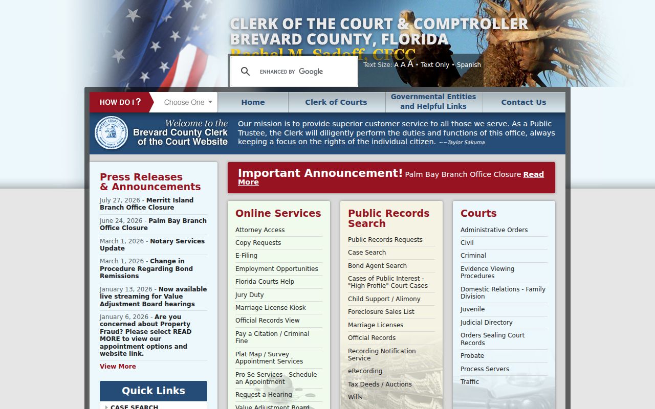 Brevard Clerk official court records website