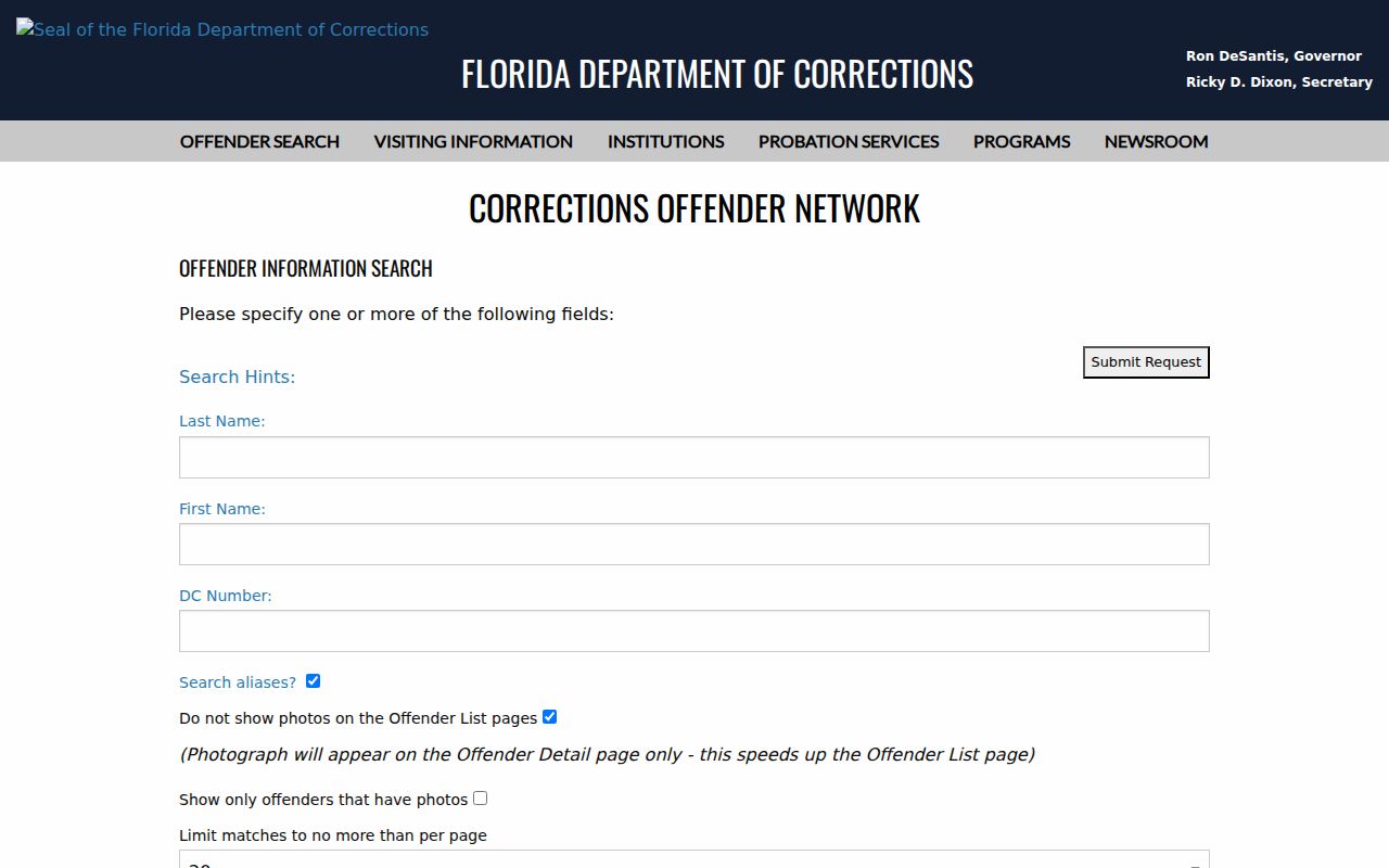 Florida Corrections Offender Network search