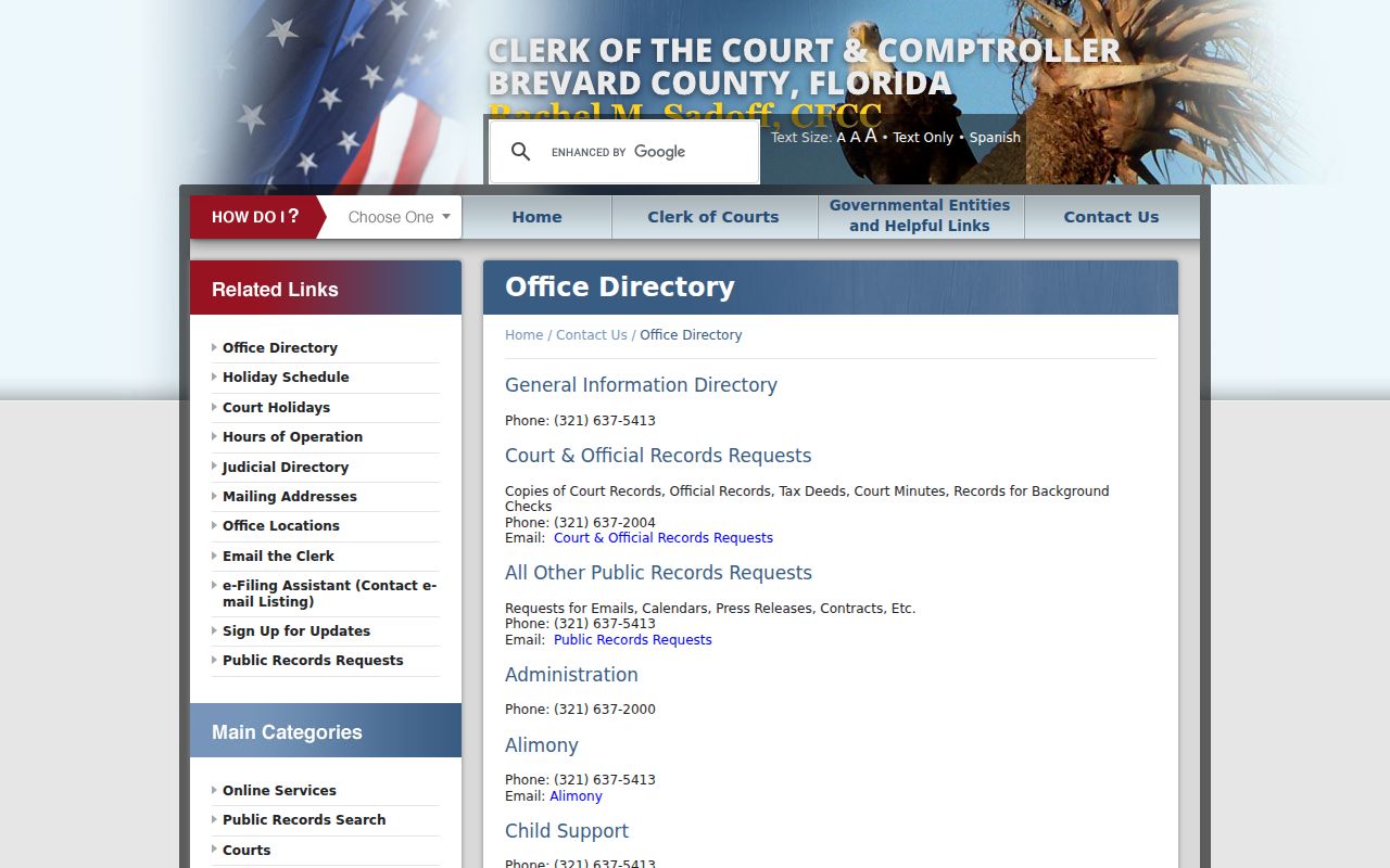 Brevard Clerk office directory for courthouse locations