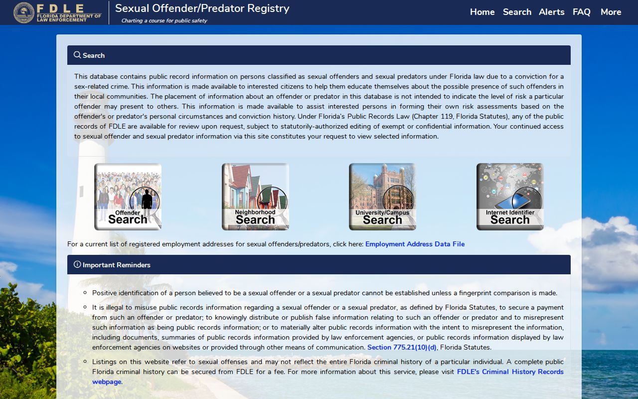 FDLE advanced sexual offender and predator registry search form