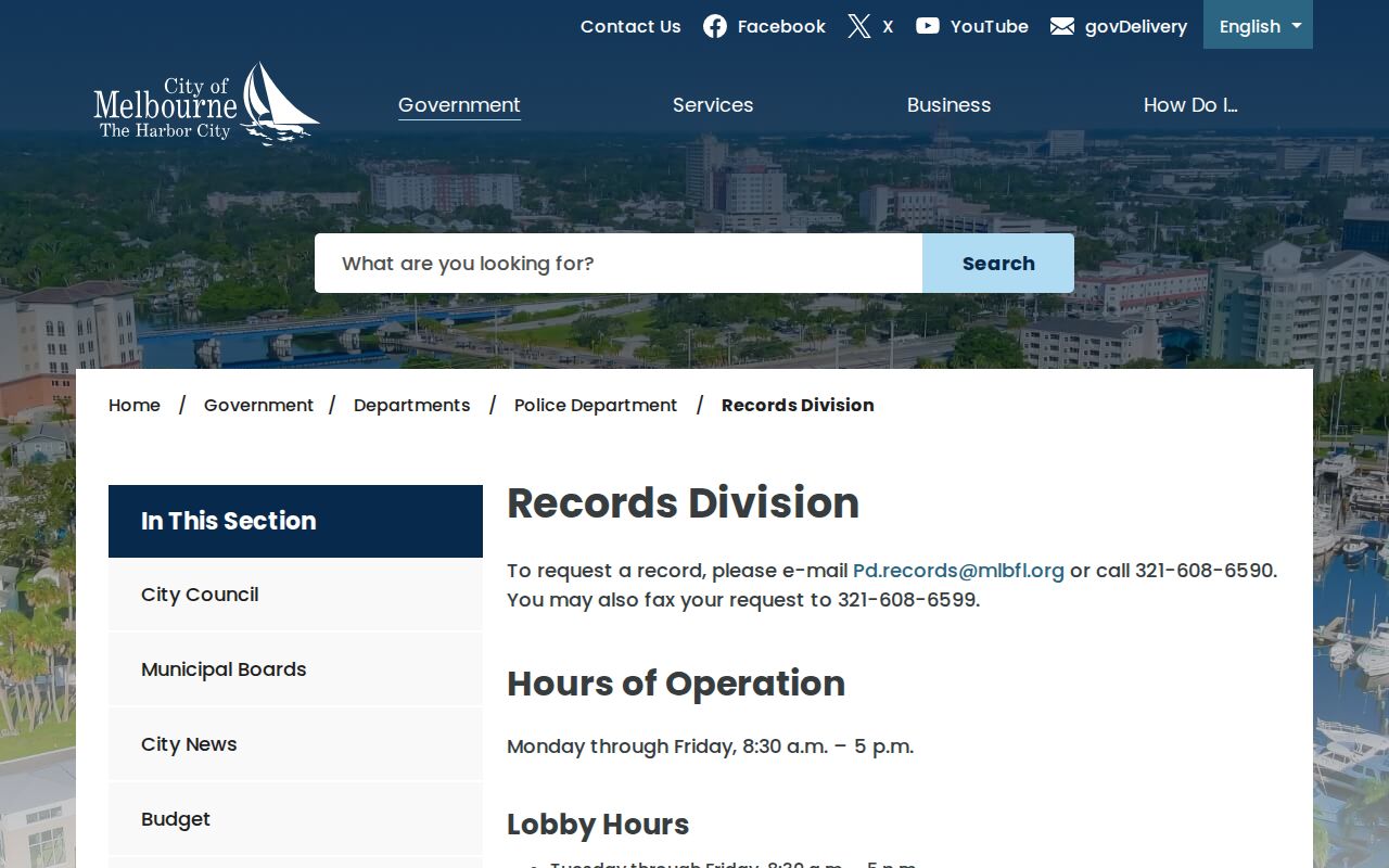 Melbourne criminal records division request information